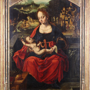 Coecke van Aelst, Pieter I. (1502 Aalst/Ostflandern  - 1550 Brüssel), Umkreis, "Muttergottes mit Kind", 59 x 44.5 cm, Erlös:37.500,-